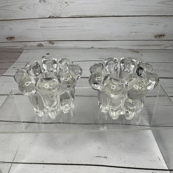 Vintage Scandinavian Clear Glass Candle Holders Set Of 2 For Taper Candle - Picture 5 of 8
